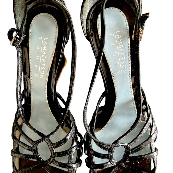 Lambertson Truex black patent leather wedge sandals in size 7. - Picture 4 of 5
